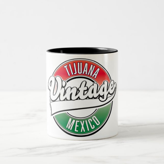 Tijuana mexico Vintages Logo. Zweifarbige Tasse (Mittel)