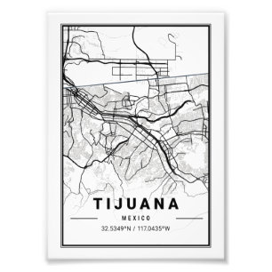 Tijuana - Mexiko - Ligte Stadtkarte Fotodruck