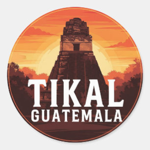 Tikal Guatemala Sunset Travel Runder Aufkleber