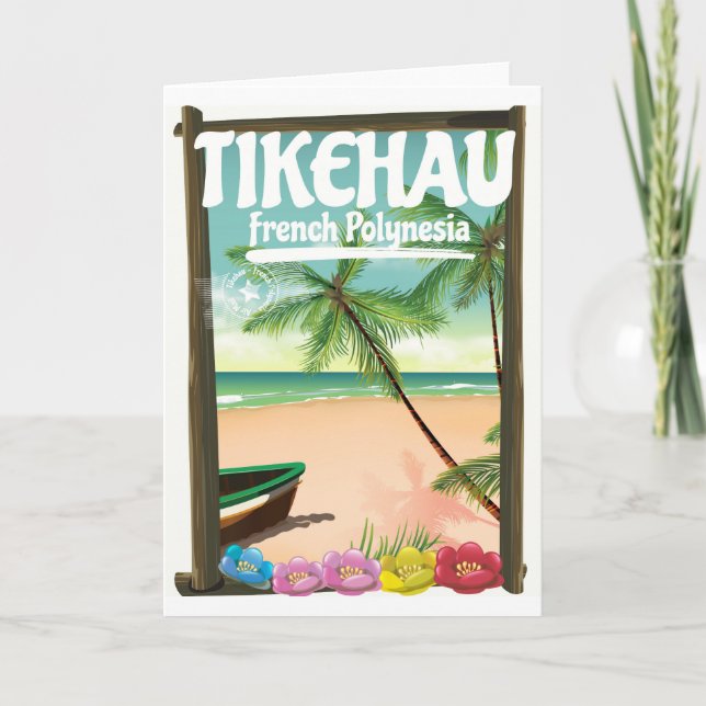 Tikehau Französisch-Polynesien Reiseplakat. Feiertagskarte (Vorderseite)