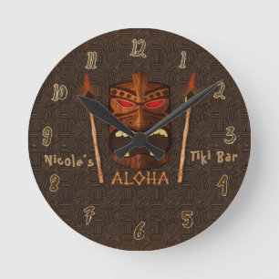 Tiki ALOHA Bar Tropical Custom Personalisiert Runde Wanduhr