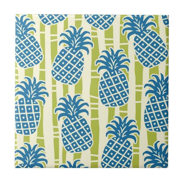 Tiki-Ananas-Bambus-Streifen-Muster Fliese (Vorderseite)