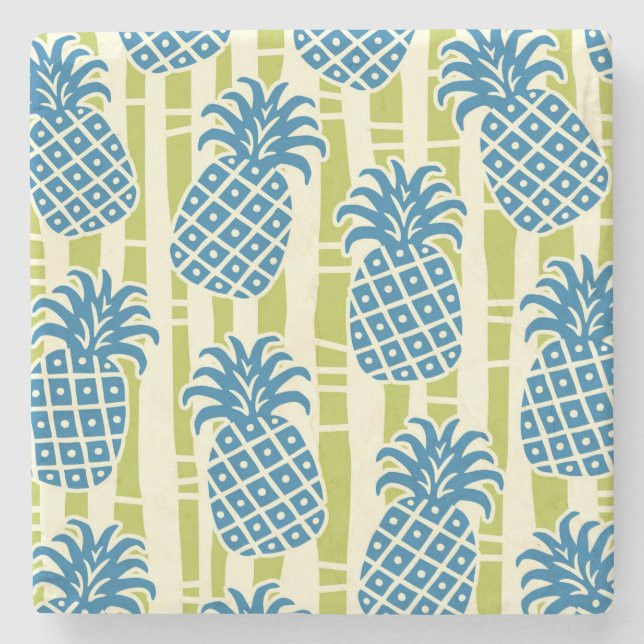 Tiki-Ananas-Bambus-Streifenmuster Steinuntersetzer (Vorderseite)