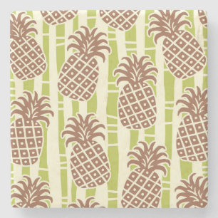 Tiki-Ananas-Bambus-Streifenmuster Steinuntersetzer