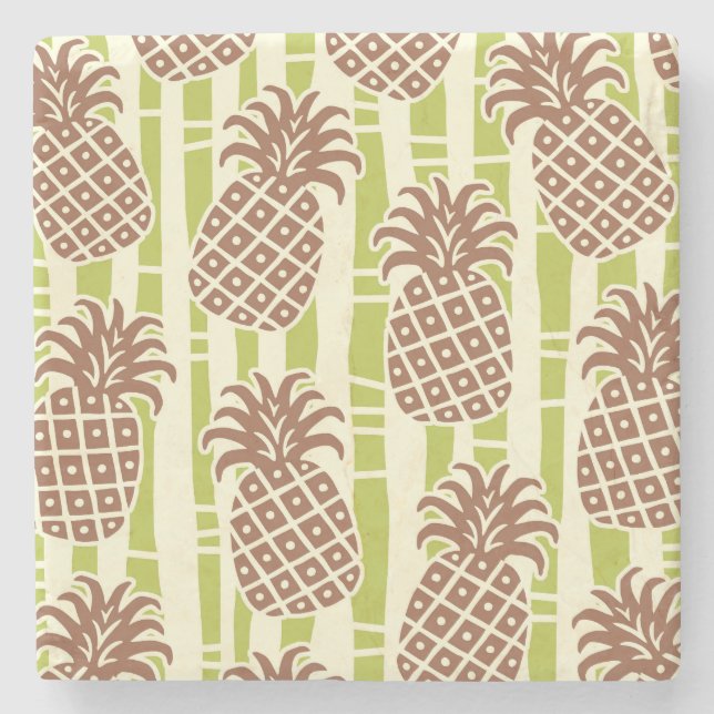 Tiki-Ananas-Bambus-Streifenmuster Steinuntersetzer (Vorderseite)