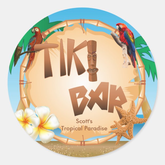 Tiki Bar Design Runder Aufkleber (Vorderseite)