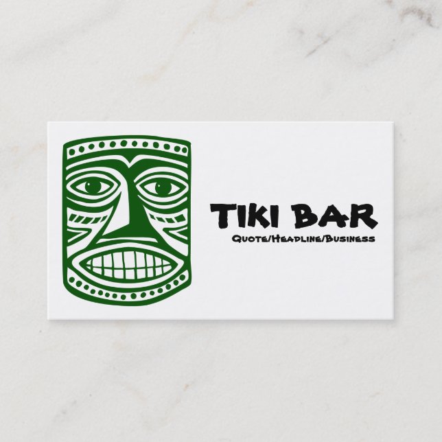 Tiki Bar - Dunkelgrün, Schwarz und Weiß Visitenkarte (Vorderseite)