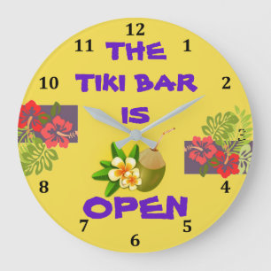 Tiki Bar-Hütte ist offenes tropisches Große Wanduhr