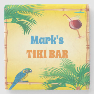 Tiki Bar mit Papageiengetränken und Individuelle N Steinuntersetzer