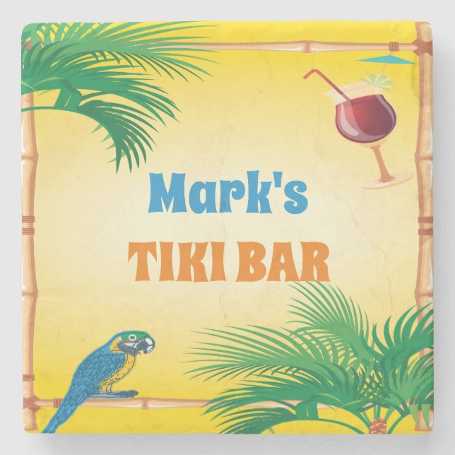 Tiki Bar mit Papageiengetränken und Individuelle N Steinuntersetzer (Vorderseite)