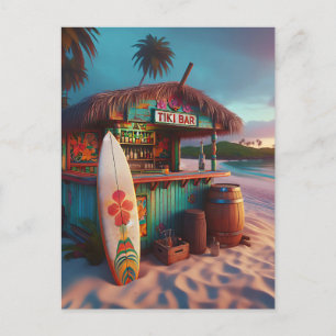 Tiki Bar und Surfbrett am Strand Postkarte