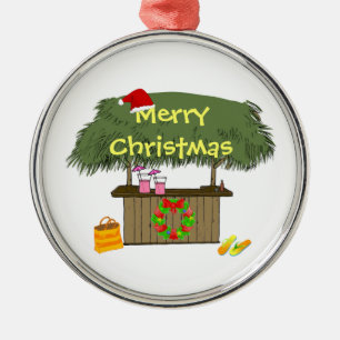 Tiki Bar-Weihnachtsmannmützewreath-tropisches Silbernes Ornament