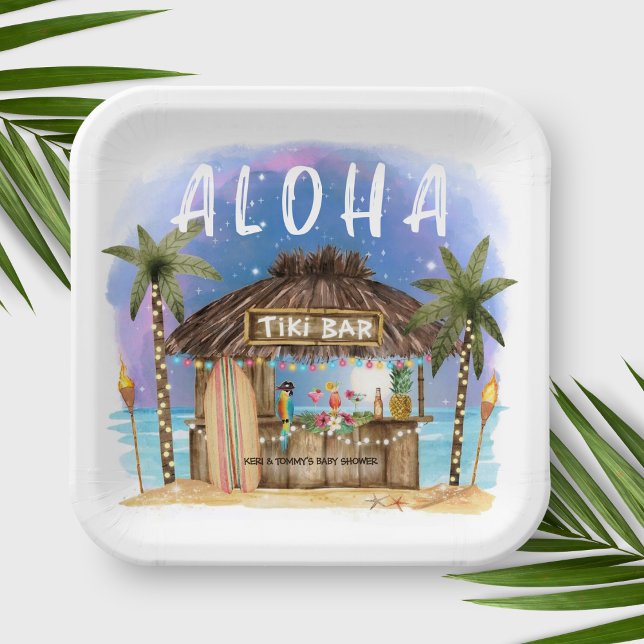 Tiki Beach Bar Tropical Baby Dusche Pappteller (Von Creator hochgeladen)