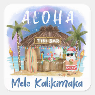 Tiki Beach Bar   Tropical Mele Kalikimaka Santa Quadratischer Aufkleber