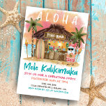 Tiki Beach Bar Tropical Santa Christmas Party Einladung<br><div class="desc">Die Tropische Weihnachtsfeier in der Party Einladung bietet Santa einen Urlaub in einem Tiki-Bar am Strand bei Sonnenuntergang mit Palmen, Urlaubssaitlichter und hawaiianischen Grüße "Aloha" und "Mele Kalikimaka". Tropische Cocktails, Ananas, Blätter aus Hibiskus und Palmen, Surfbrett und Papagei in einem Piraten, der den Bar schmückt. Die Rückseite ist türkisblau-grün. Kunst...</div>