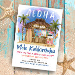Tiki Beach Bar Tropical Santa Christmas Party Einladung<br><div class="desc">Die Tropische Weihnachtsfeier bietet Santa einen Urlaub in einem Tiki-Bar am Strand unter dem Mond und Sterne mit Palmen, Urlaubssaitlichter und hawaiianischen "Aloha" und "Mele Kalikimaka" Grüße. Tropische Cocktails, Ananas, Blätter aus Hibiskus und Palmen, Surfbrett und Papagei in einem Piraten, der den Bar schmückt. Die Rückseite ist dunkelblau. Kunst von...</div>