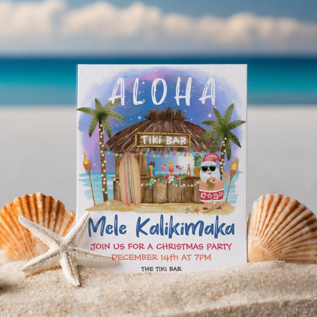 Tiki Beach Bar Tropical Santa Christmas Party Einladung (Von Creator hochgeladen)