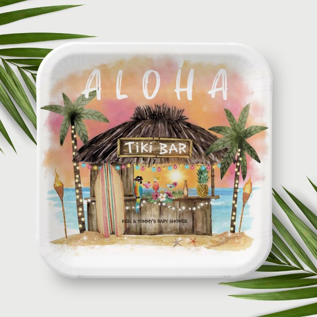 Tiki Beach Bar Tropical Surf & Sea Baby Dusche Pappteller (Von Creator hochgeladen)