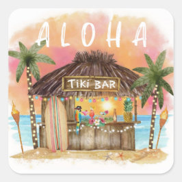 Tiki Beach Bar Tropical Surf & Sea Quadratischer Aufkleber