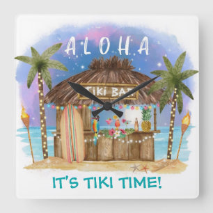 Tiki Beach Bar Tropische Dekoration Quadratische Wanduhr