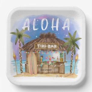 Tiki Beach Bar Tropisches Aloha Surf & Meer Pappteller