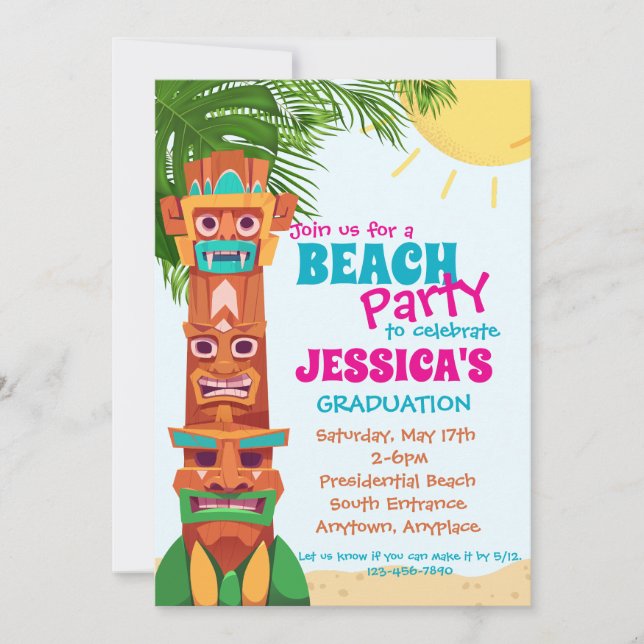 Tiki Beach Party Abschluss Einladung (Vorderseite)