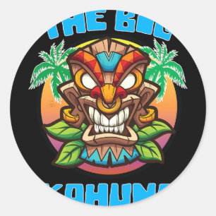 Tiki Big Kahuna Lustiger Hawaiianischer Vatertag U Runder Aufkleber