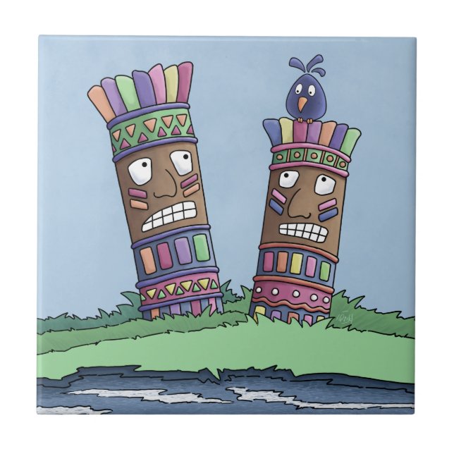 Tiki Bird Plum Keramik Tile Fliese (Vorderseite)