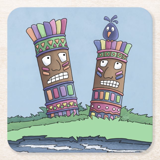 Tiki Bird Plum Square Paper Untersetzer (Vorderseite)