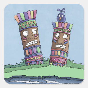 Tiki Bird Plum Square Sticker