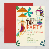 Tiki Birds Geburtstagsparty Vintag Luau Einladunge