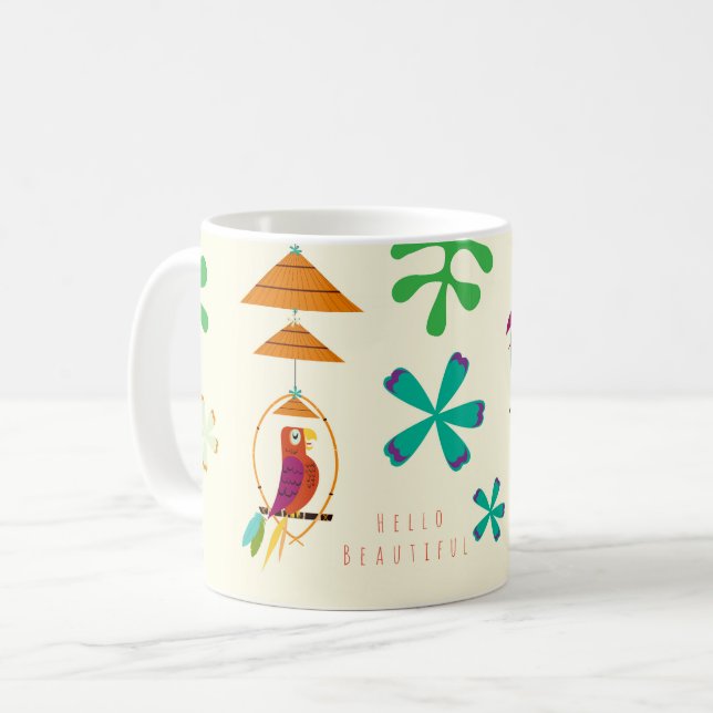 Tiki Birds Vintag Retro Art Personalisiert Kaffeetasse (Vorderseite Links)
