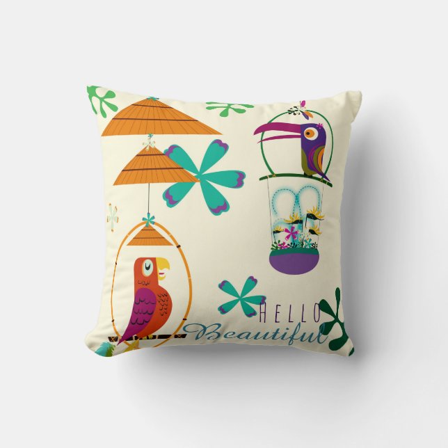 Tiki Birds Vintag Retro Art Personalisiert Kissen (Vorderseite)