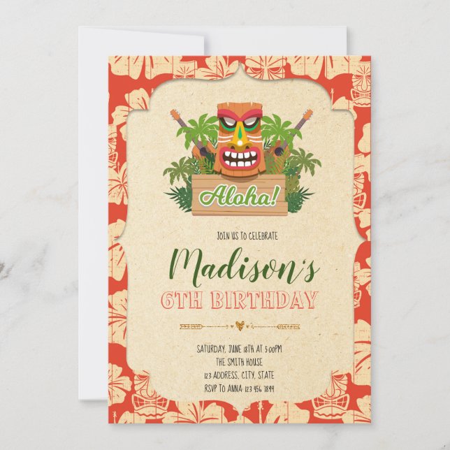 Tiki-Geburtstagsfeier Einladung (Vorderseite)