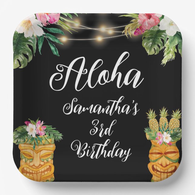 Tiki Hawaiian Aloha Tropical Birthday Luau Party Pappteller (Vorderseite)