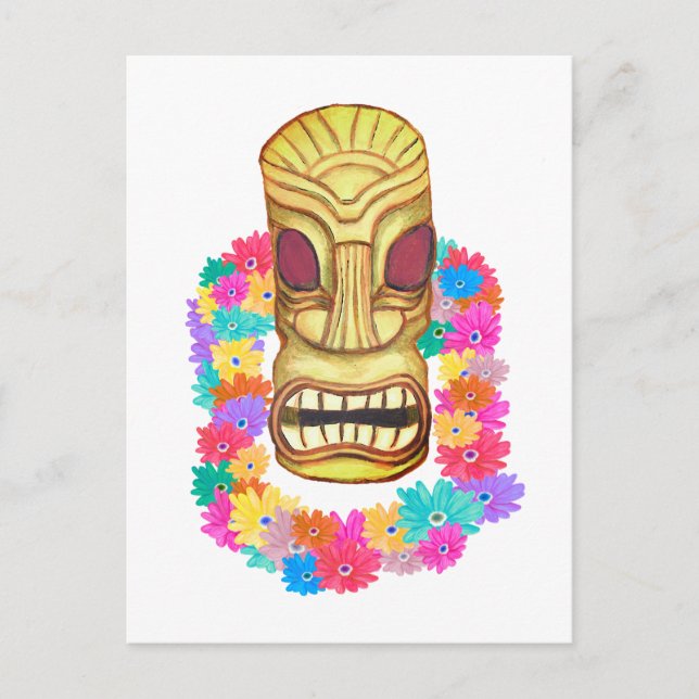Tiki Head Hawaiian Lei Postkarte (Vorderseite)
