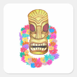 Tiki Head Hawaiian Lei Quadratischer Aufkleber