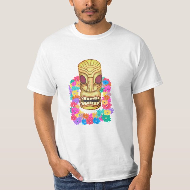 Tiki Head Hawaiian Lei T-Shirt (Vorderseite)