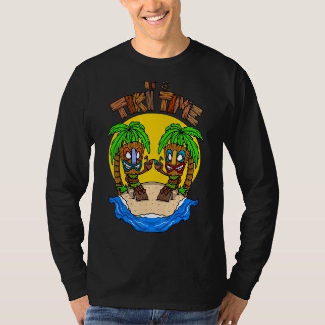 Tiki Head It's Tiki Time Hawaiian Hawaii Luau T-Shirt (Vorderseite)