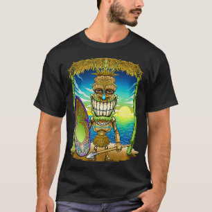 Tiki Head Surfer Surfboard Strand Hawaii Hut Stamm T-Shirt