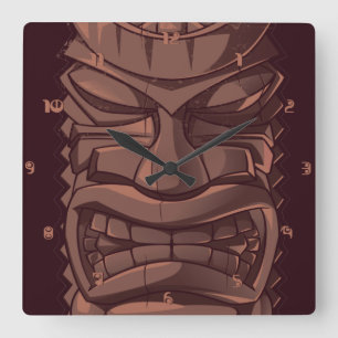 Tiki hölzerne Totem-Statuts-Wanduhr Quadratische Wanduhr