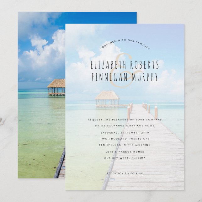 Tiki Hut Tropical Paradise Hochzeit Einladung (Vorne/Hinten)