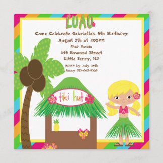 Tiki Hütte Luau quadratische Geburtstags-Einladung Einladung