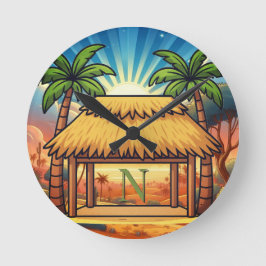 Tiki-Hütte-Monogramm personalisiert  Runde Wanduhr