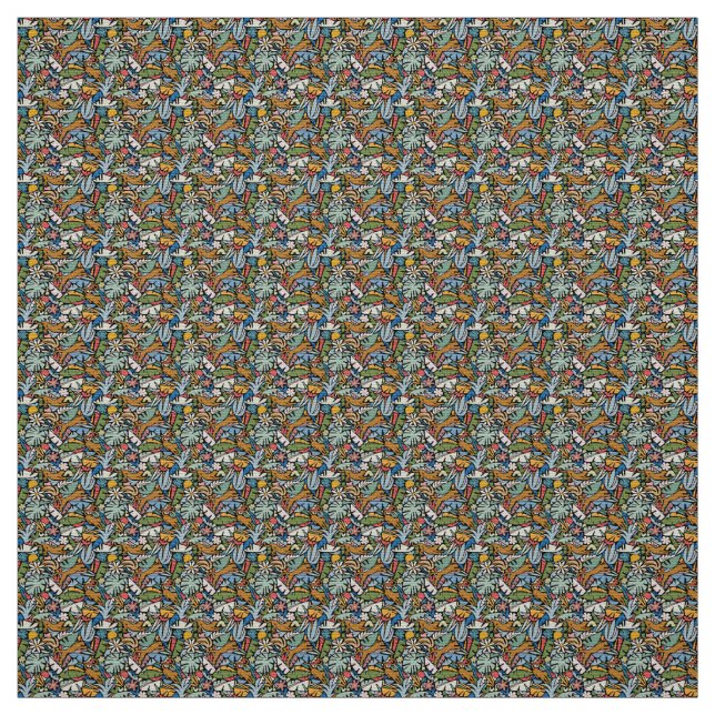 Tiki Jungle Mitte Jahrhundert Moderne Illustration Stoff (Muster)