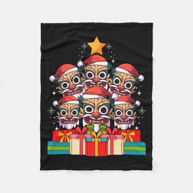 Tiki Le Luau Hawaiian Tiki Mask Christmas Tree Xma Fleecedecke (Vorderseite)