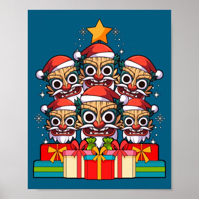 Tiki Le Luau Hawaiian Tiki Mask Christmas Tree Xma Poster (Vorne)