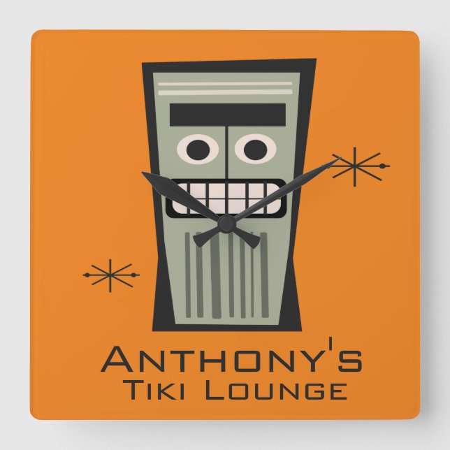 Tiki Lounge PERSONALISIERTER NAME und COLOR Square Quadratische Wanduhr (Vorderseite)