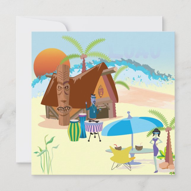 Tiki/Luau am Strand Einladung (Vorderseite)