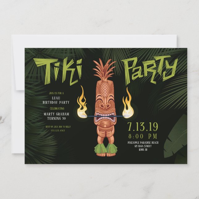 Tiki Luau Geburtstagsnacht Party Einladung (Vorderseite)